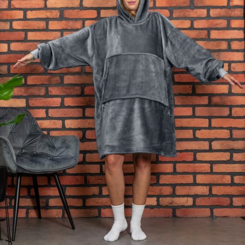Bluzair Bluza Koc Oversize z Kapturem Polska Szary Bluzair Bluza Koc Oversize z Kapturem Polska Szary