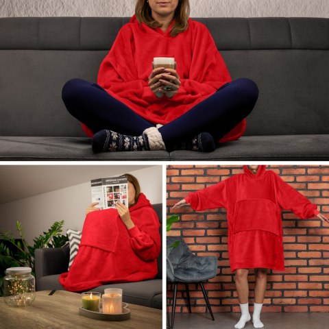 Bluzair Bluza Koc Oversize Kaptur Polska Czerwony Bluzair Bluza Koc Oversize Kaptur Polska Czerwony
