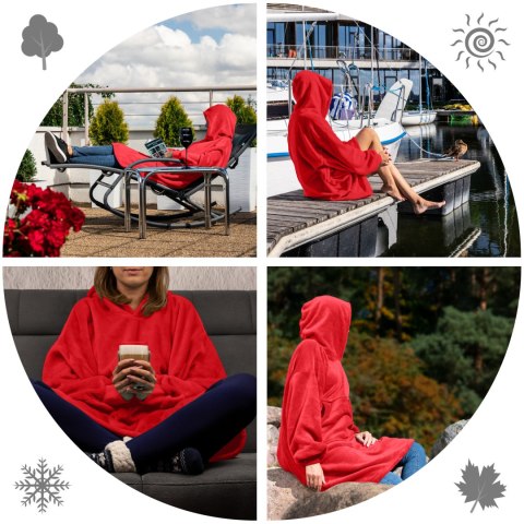 Bluzair Bluza Koc Oversize Kaptur Polska Czerwony Bluzair Bluza Koc Oversize Kaptur Polska Czerwony