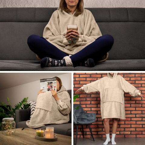 Bluzair Bluza Koc Oversize Kaptur Polska Jasny beż Bluzair Bluza Koc Oversize Kaptur Polska Jasny beż