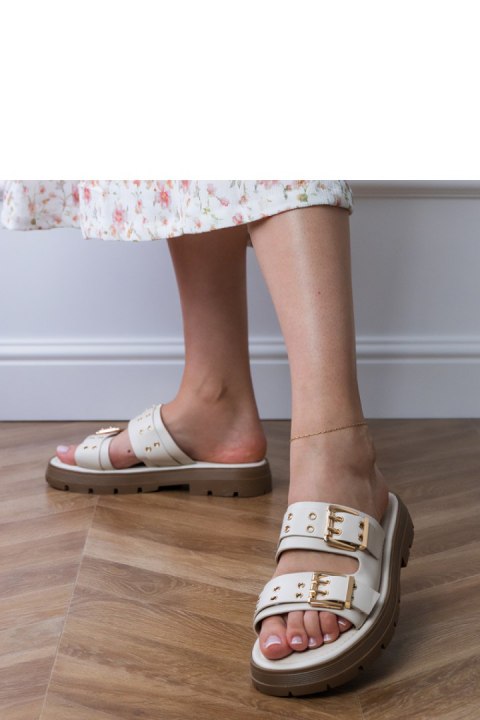 Sandał Klapki Model Liluna DFY-9 Beige - PRIMO PRIMO Sandał Klapki Model Liluna DFY-9 Beige - PRIMO PRIMO