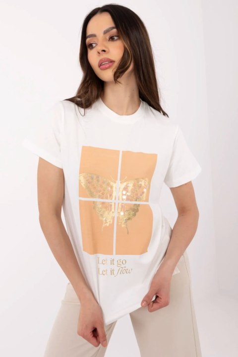Tshirt Damski Model CLM-TS-1704.85 Ecru - Factory Price Factory Price Tshirt Damski Model CLM-TS-1704.85 Ecru - Factory Price Factory Price