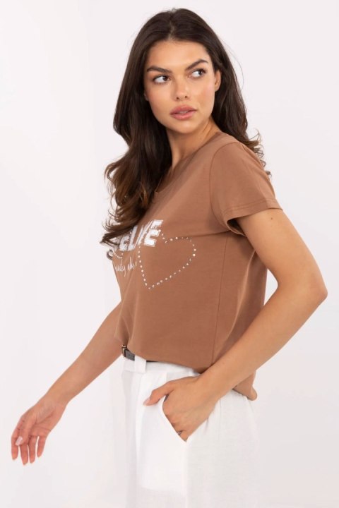 Tshirt Damski Model CLM-TS-1726.87 Light Brown - Factory Price Factory Price Tshirt Damski Model CLM-TS-1726.87 Light Brown - Factory Price Factory Price
