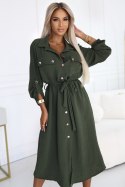 531-5 Szmizjerka midi ze złotymi guzikami i wiązaniem - KHAKI 531-5 Szmizjerka midi ze złotymi guzikami i wiązaniem - KHAKI