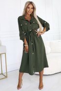 531-5 Szmizjerka midi ze złotymi guzikami i wiązaniem - KHAKI 531-5 Szmizjerka midi ze złotymi guzikami i wiązaniem - KHAKI