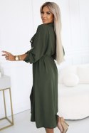 531-5 Szmizjerka midi ze złotymi guzikami i wiązaniem - KHAKI 531-5 Szmizjerka midi ze złotymi guzikami i wiązaniem - KHAKI