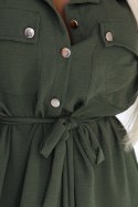 531-5 Szmizjerka midi ze złotymi guzikami i wiązaniem - KHAKI 531-5 Szmizjerka midi ze złotymi guzikami i wiązaniem - KHAKI