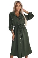 531-5 Szmizjerka midi ze złotymi guzikami i wiązaniem - KHAKI 531-5 Szmizjerka midi ze złotymi guzikami i wiązaniem - KHAKI