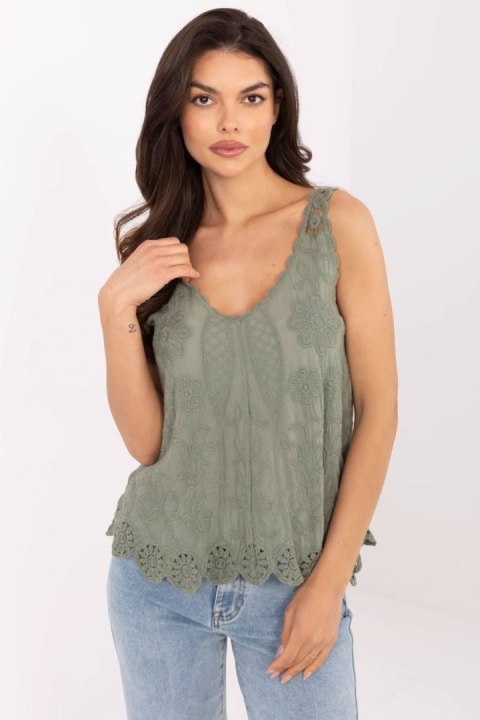 Bluzka Model MI-BZ-8823.73 Khaki - Italy Moda Italy Moda Bluzka Model MI-BZ-8823.73 Khaki - Italy Moda Italy Moda